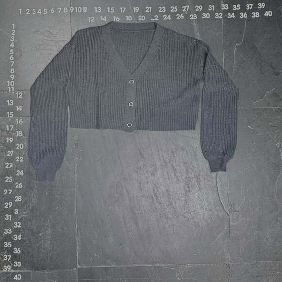 Edikted Sweaters - Edikted Oversized Waffle Ribbed Knit Cropped Cardigan in Grey